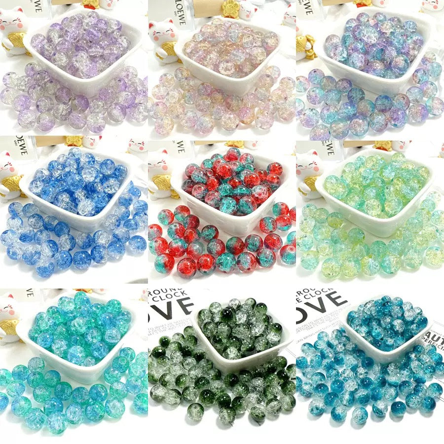 8mm/10mm Crackle Glass Round Beads - Multi-color DIY Crafting Kit